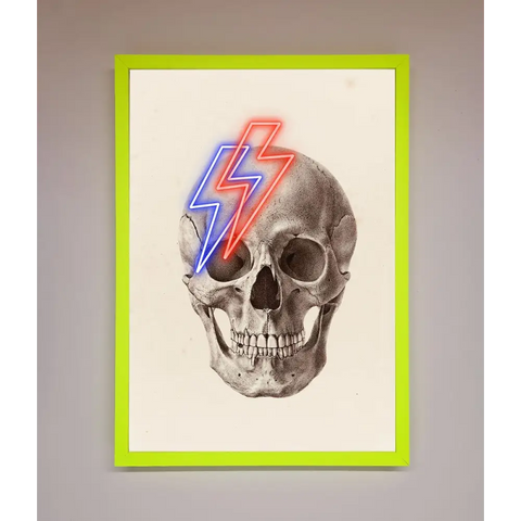 Lightning Skull Framed Print - B0 (100 x 141 cm) / Neon Green - Framed Print