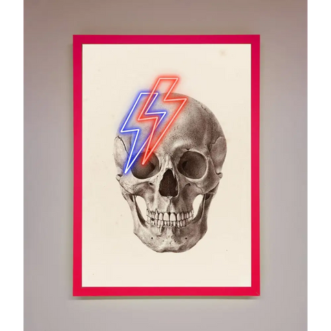 Lightning Skull Framed Print - B0 (100 x 141 cm) / Neon Pink - Framed Print