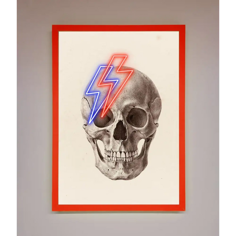 Lightning Skull Framed Print - B0 (100 x 141 cm) / Neon Red - Framed Print