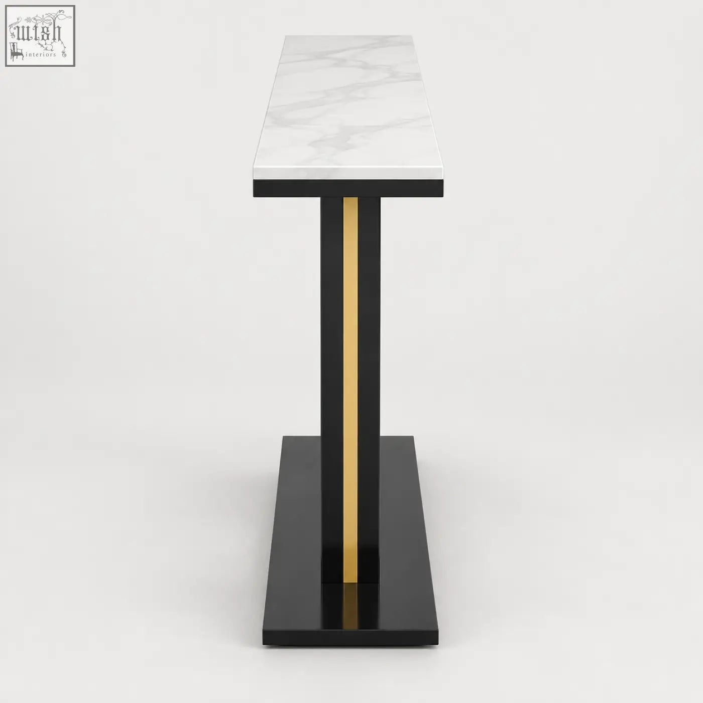 Modern lilesville 118cm console table with white marble top black glossy legs and gold strip accent
