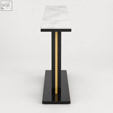 Modern lilesville 118cm console table with white marble top black glossy legs and gold strip accent