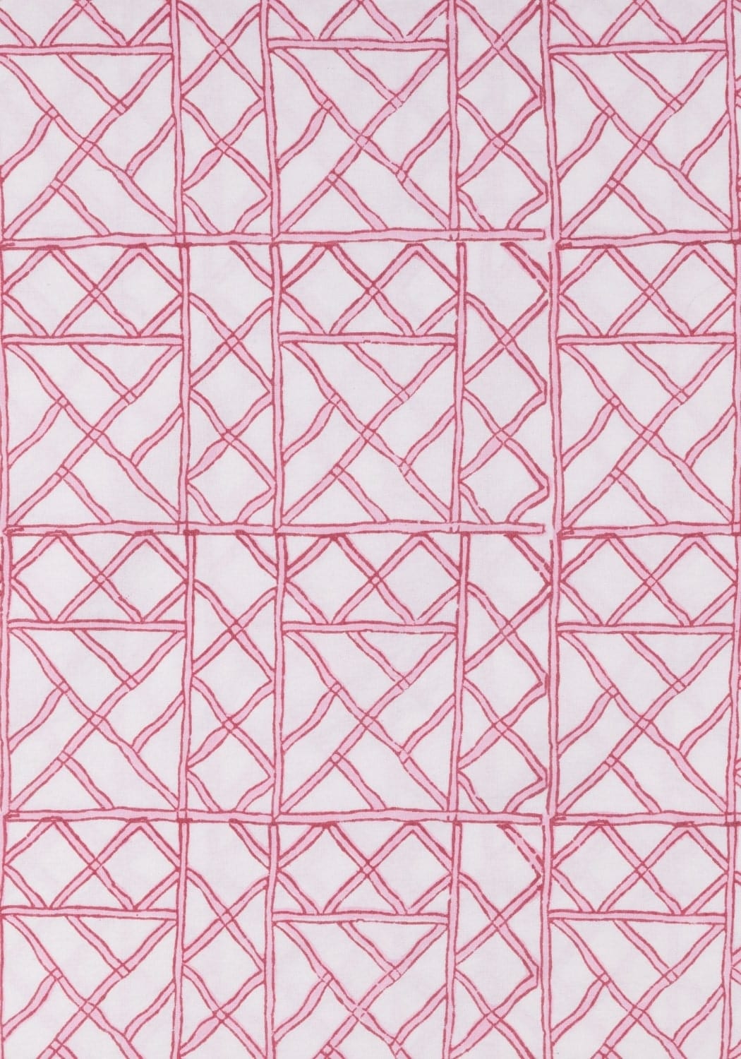 Lilys pink bamboo lattice tablecloth with pink geometric bamboo lattice pattern on a light background