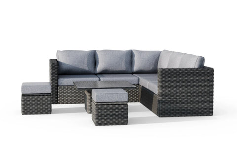 Lima 7-Seater Rattan Garden Corner Sofa Set | Height-Adjustable Table, Stools & Protective Cover