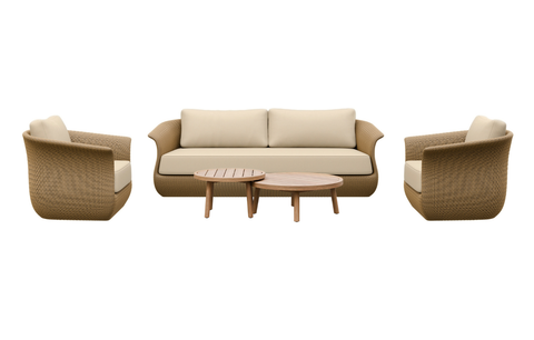 Linden Rattan 5-Seater Outdoor Sofa & Armchair Set with Teak Coffee Tables