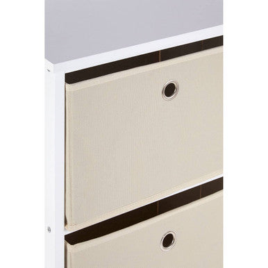 Beige lindo 4 natural fabric drawers cabinet with black trim and circular handles for stylish storage
