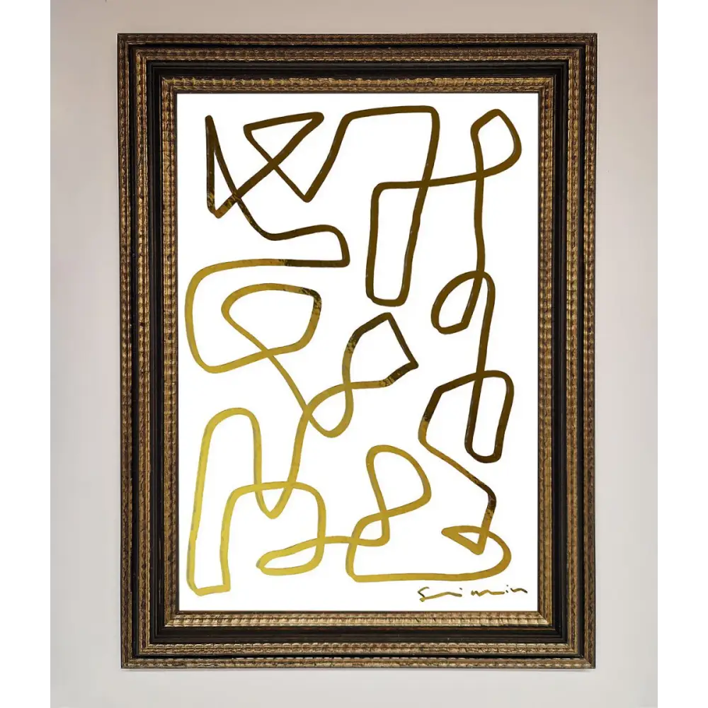 Line Squiggle Foil Print - A3 (29.7 x 42 cm) / Ornate Gold Black - Framed Print