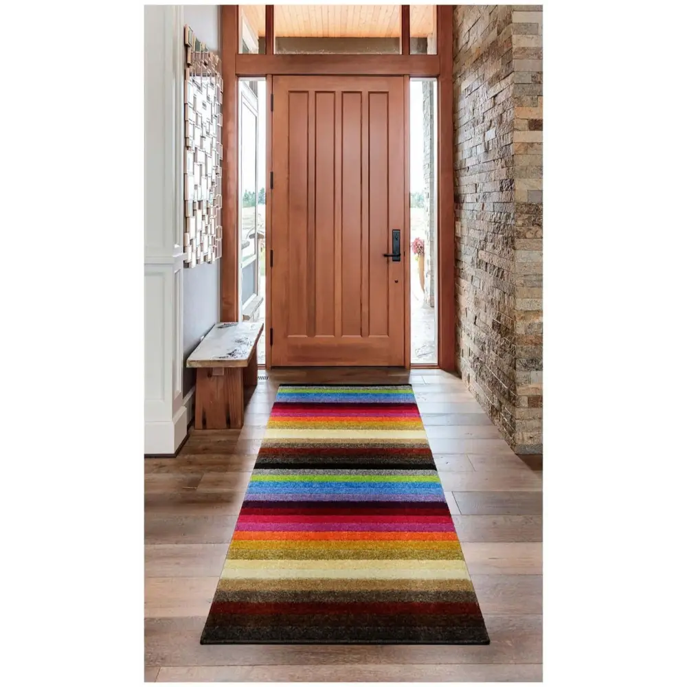 Linea Rainbow Striped Washable Rugs & Runners - Rugs
