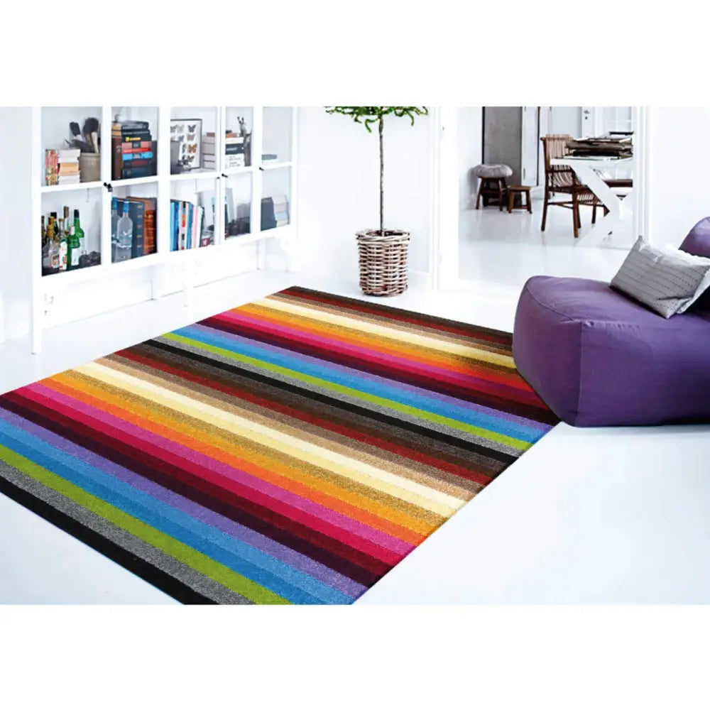 Linea Rainbow Striped Washable Rugs & Runners - Rugs