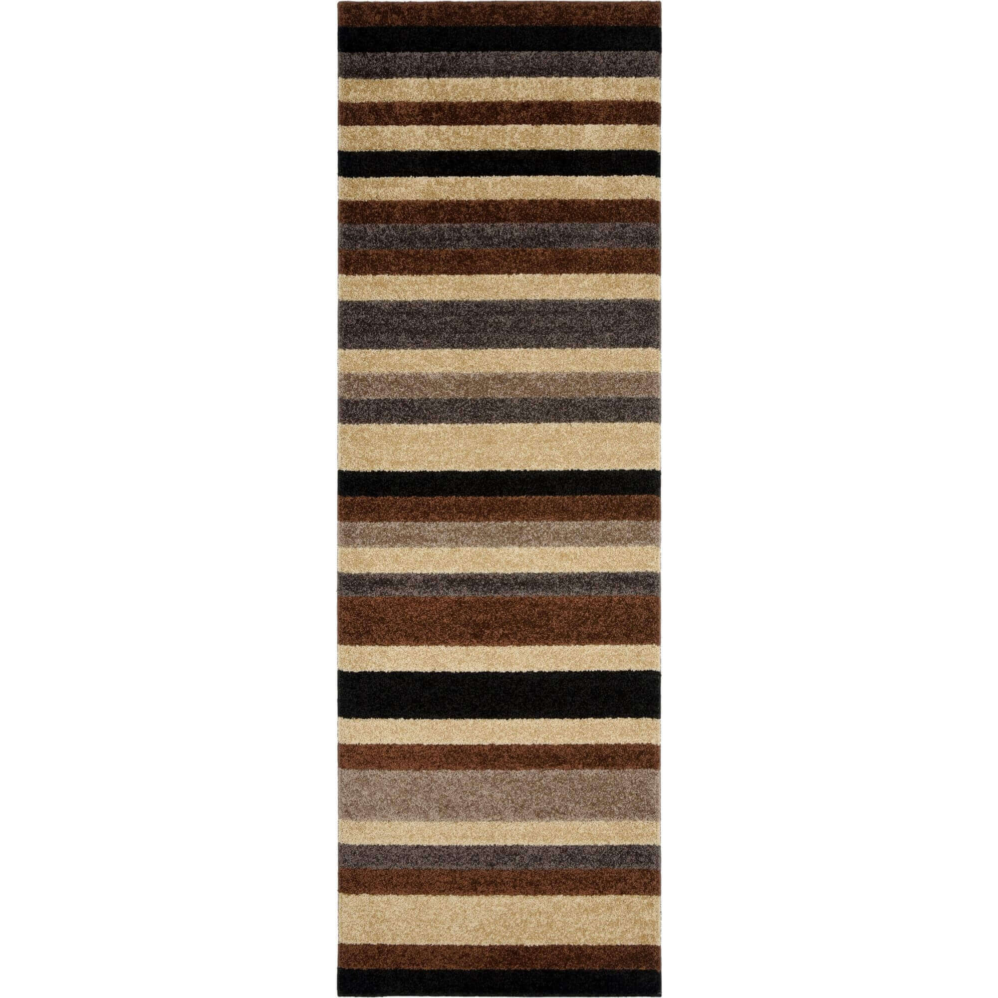 Rectangular linea striped caramel area rug with horizontal brown beige black and gray stripes washable and durable