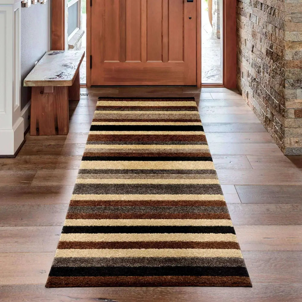 Linea Striped Caramel Washable Rug - Rugs