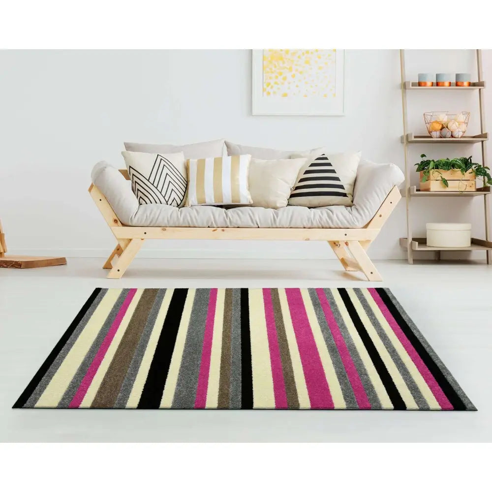 Linea Striped Pink Washable Rug - Rugs