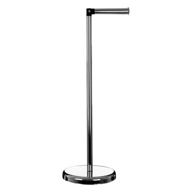 Linnea chrome toilet roll holder with sleek minimalist design and circular base in shiny chrome finish