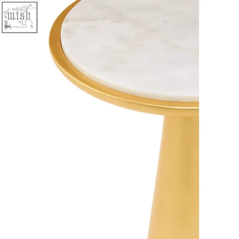 Lino large gold side table with a white marble top and gold finish for a stylish living room accent