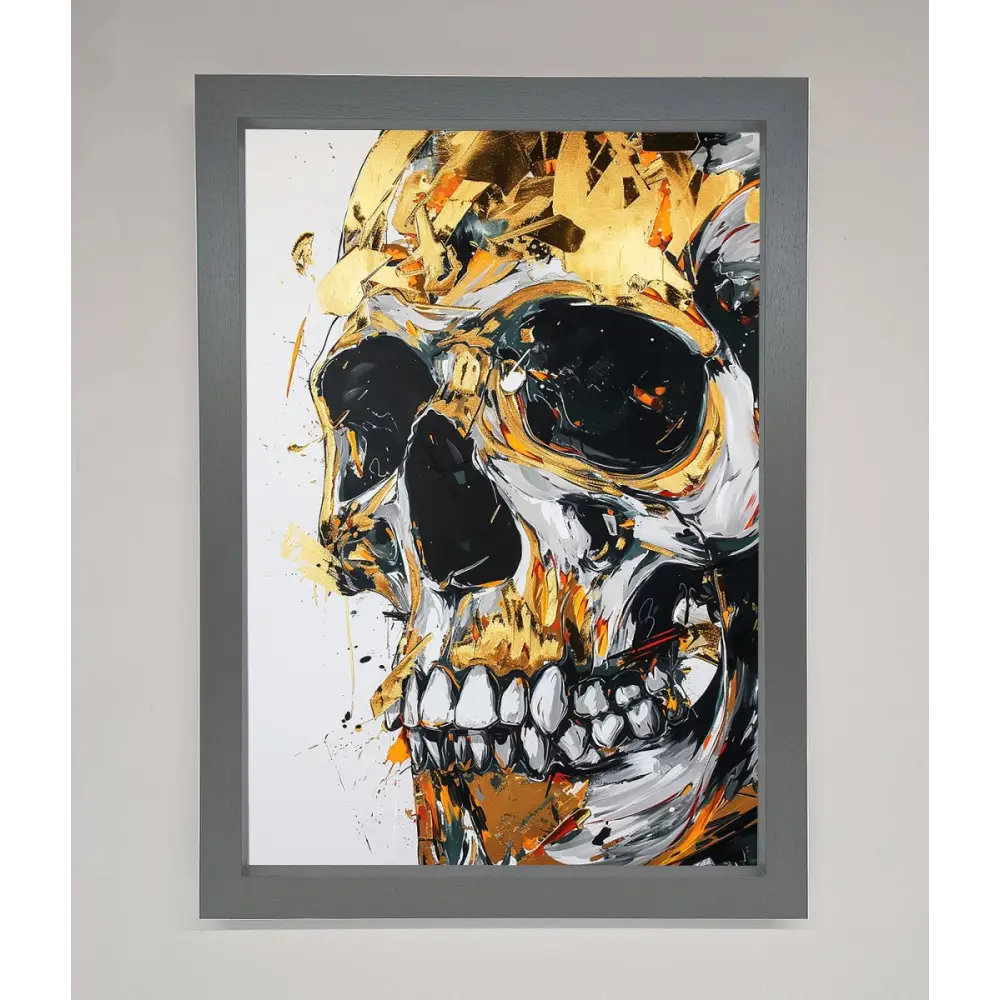 Liquid Gold Skull Framed Print - A3 (29.7 x 42 cm) / Dark Grey - Framed Print
