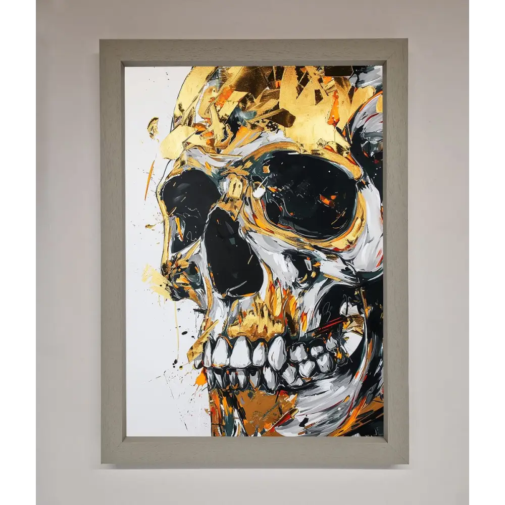 Liquid Gold Skull Framed Print - A3 (29.7 x 42 cm) / Grey - Framed Print