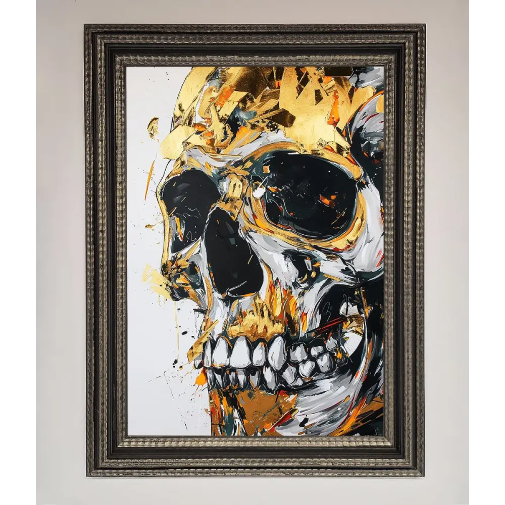 Liquid Gold Skull Framed Print - A3 (29.7 x 42 cm) / Ornate Silver Black - Framed Print