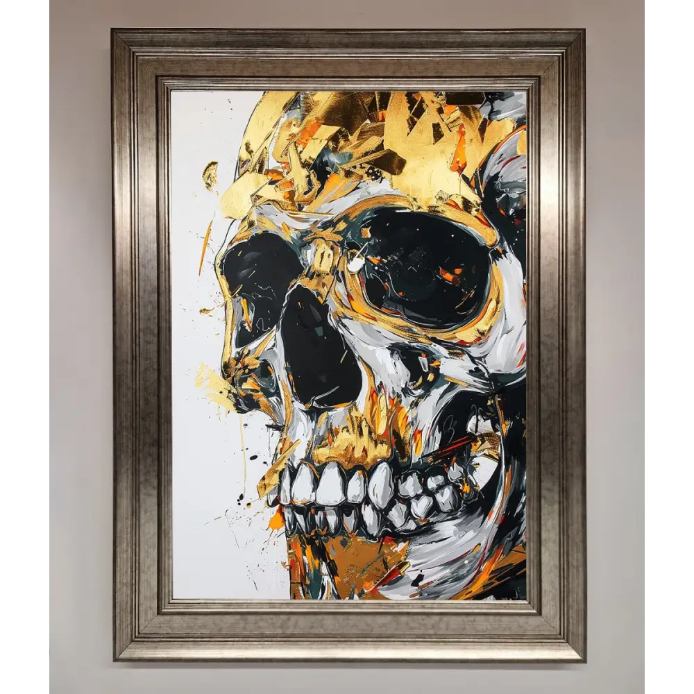 Liquid Gold Skull Framed Print - A3 (29.7 x 42 cm) / Silver - Framed Print