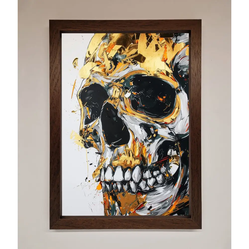 Liquid Gold Skull Framed Print - A3 (29.7 x 42 cm) / Walnut - Framed Print