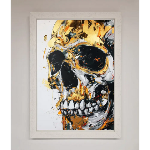 Liquid Gold Skull Framed Print - A3 (29.7 x 42 cm) / White - Framed Print