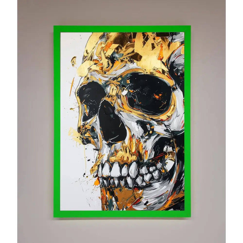 Liquid Gold Skull Framed Print - B0 (100 x 141 cm) / Neon Dark Green - Framed Print