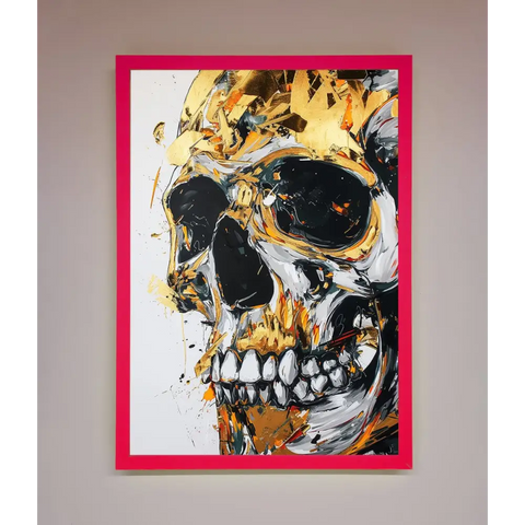 Liquid Gold Skull Framed Print - B0 (100 x 141 cm) / Neon Pink - Framed Print