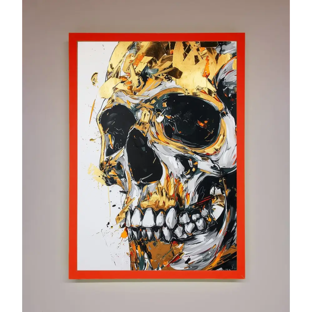 Liquid Gold Skull Framed Print - B0 (100 x 141 cm) / Neon Red - Framed Print