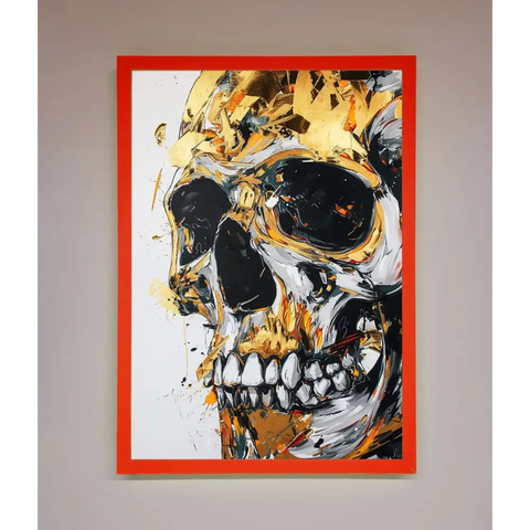Liquid Gold Skull Framed Print - B0 (100 x 141 cm) / Neon Red - Framed Print