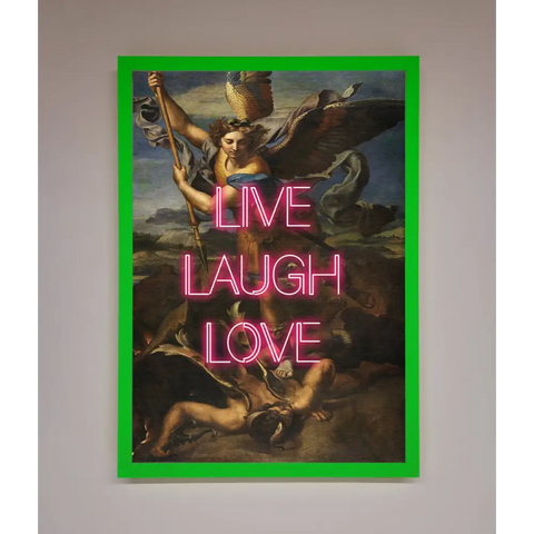 Live Laugh Love Quote Framed Poster - A3 (29.7 x 42 cm) / Neon Dark Green - Framed Print