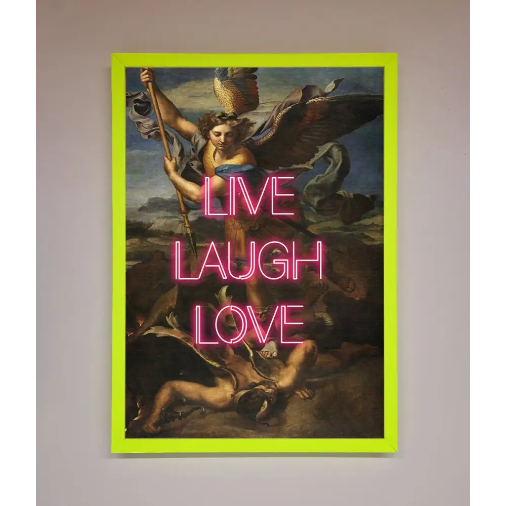 Live Laugh Love Quote Framed Poster - A3 (29.7 x 42 cm) / Neon Green - Framed Print