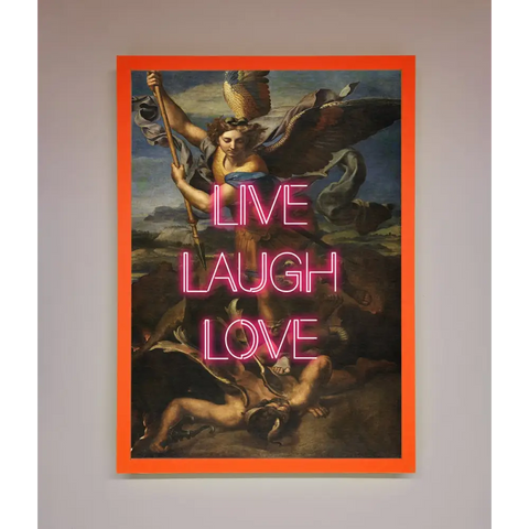 Live Laugh Love Quote Framed Poster - A3 (29.7 x 42 cm) / Neon Orange - Framed Print