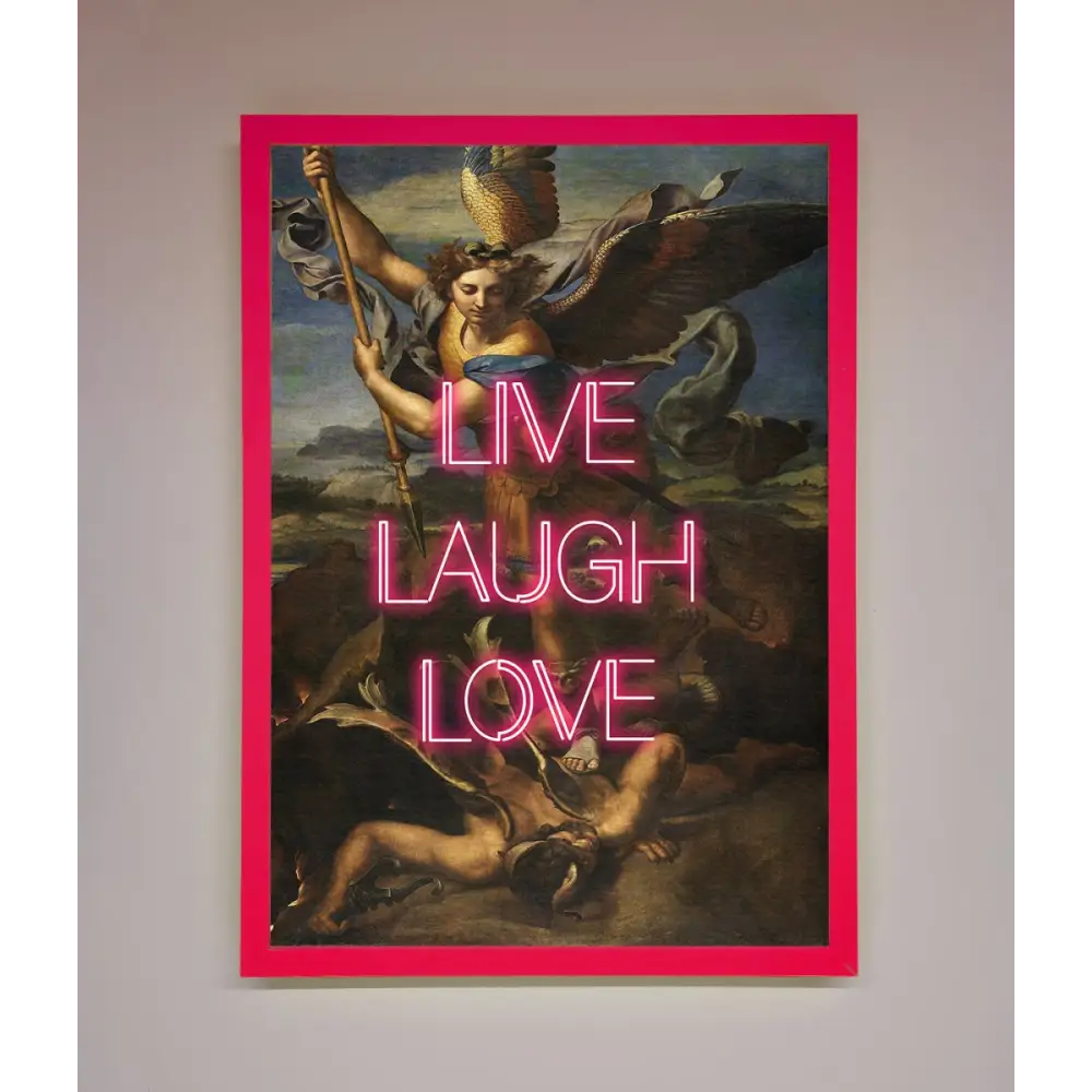 Live Laugh Love Quote Framed Poster - A3 (29.7 x 42 cm) / Neon Pink - Framed Print