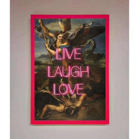 Live Laugh Love Quote Framed Poster - A3 (29.7 x 42 cm) / Neon Pink - Framed Print
