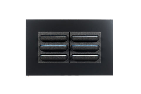 Backside of live picture living wall frame black 112cm showing black rectangular vent cover with six horizontal slats