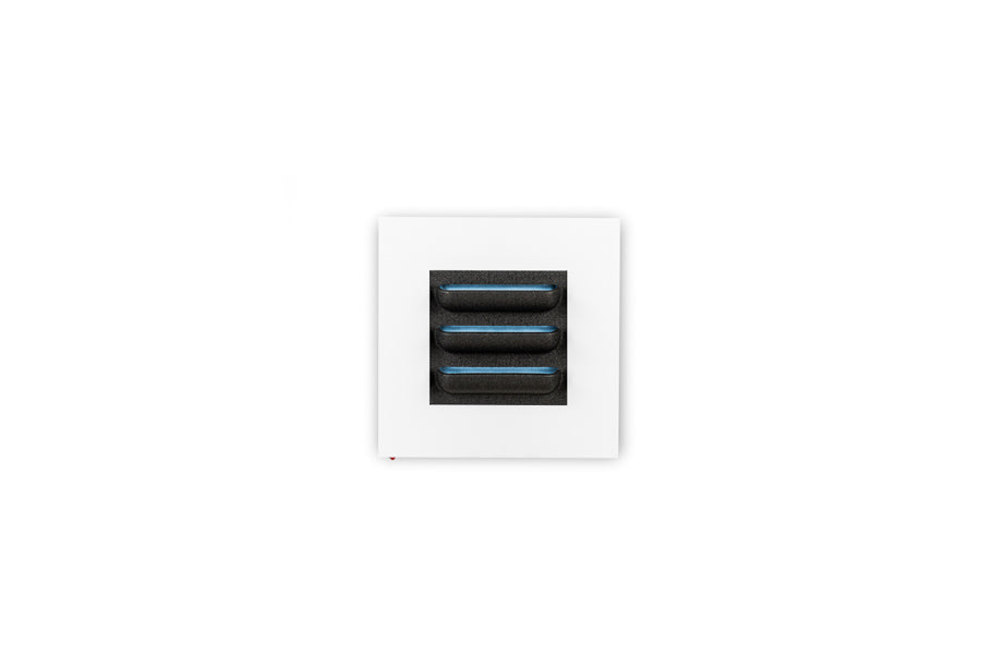 White live picture living wall frame 72cm backside with usb 3.0 port black slots and blue accents