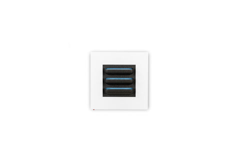 White live picture living wall frame 72cm backside with usb 3.0 port black slots and blue accents