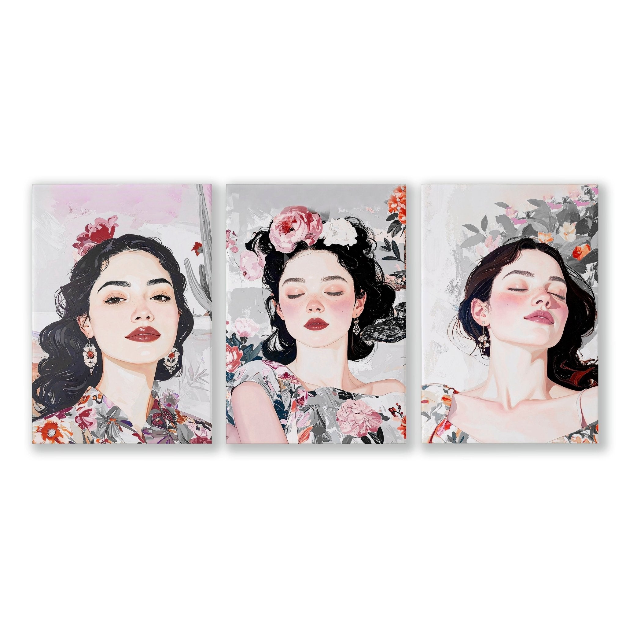 Living Room Art Paintings | Set of 3 Boho Women Wall art Prints