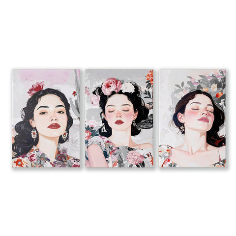 Living Room Art Paintings | Set of 3 Boho Women Wall art Prints