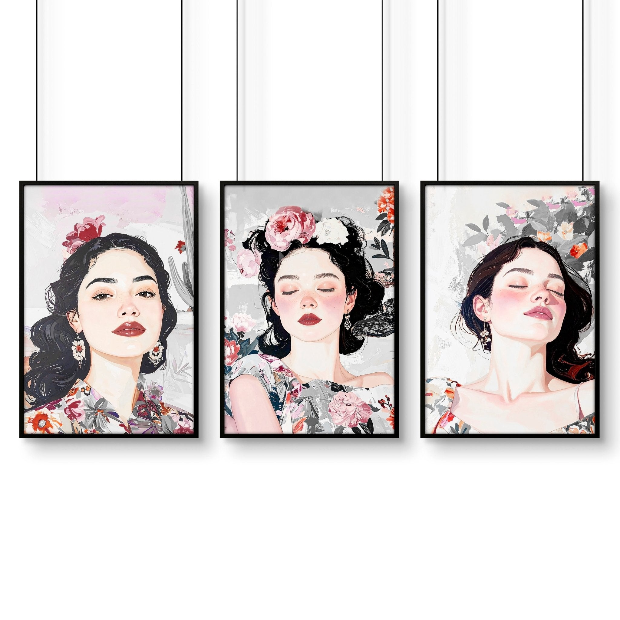 Living Room Art Paintings | Set of 3 Boho Women Wall art Prints