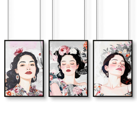 Living Room Art Paintings | Set of 3 Boho Women Wall art Prints