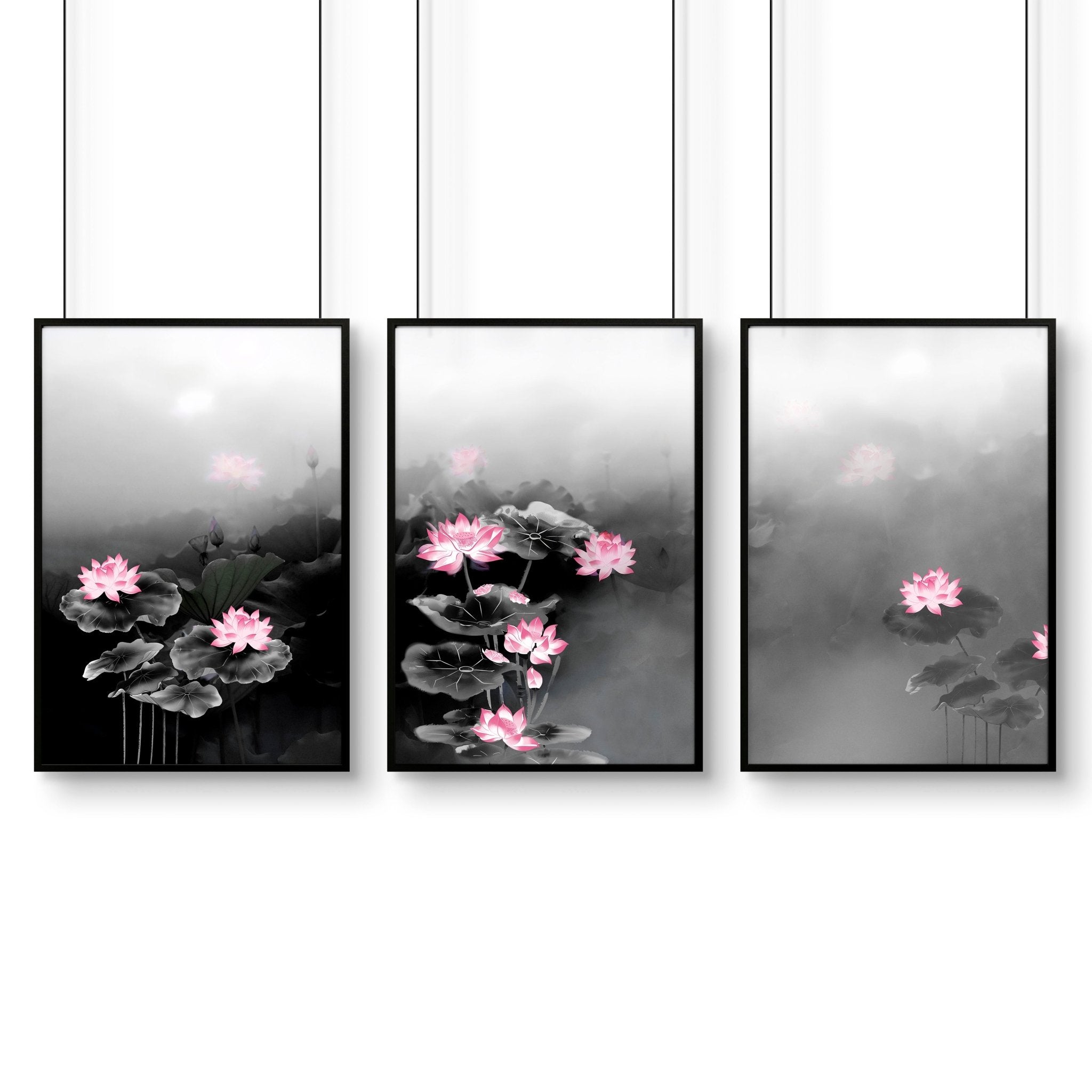 Living Room Canvas Art | Set of 3 Asian Inspired Wall art Prints