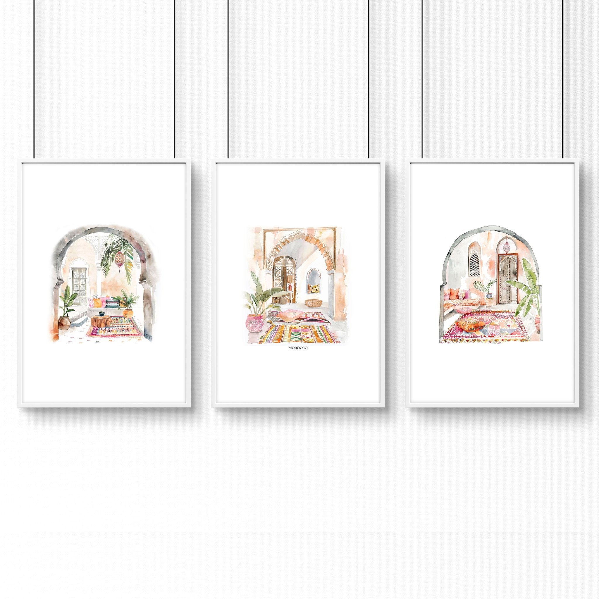 Living Room Paintings | Set of 3 Moroccan Inspired Wall art Prints