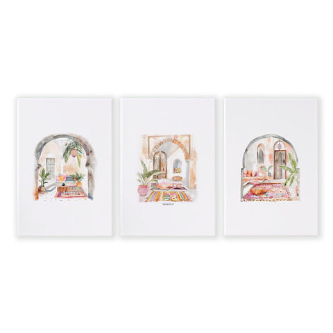 Living Room Paintings | Set of 3 Moroccan Inspired Wall art Prints