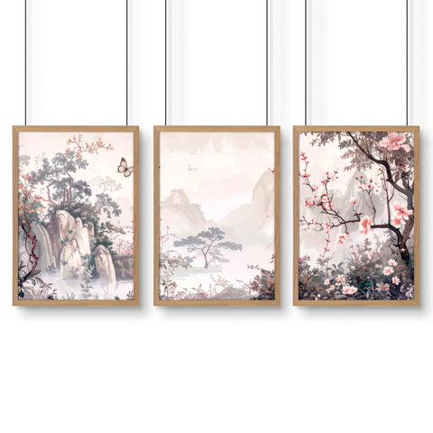 Living Room Picture Wall | Set of 3 Chinoiserie Wall art Prints