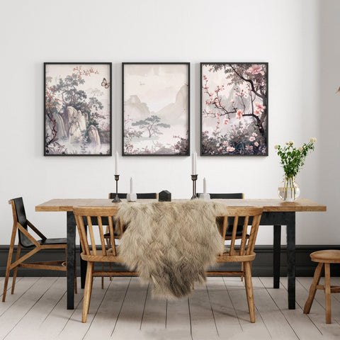 Living Room Picture Wall | Set of 3 Chinoiserie Wall art Prints