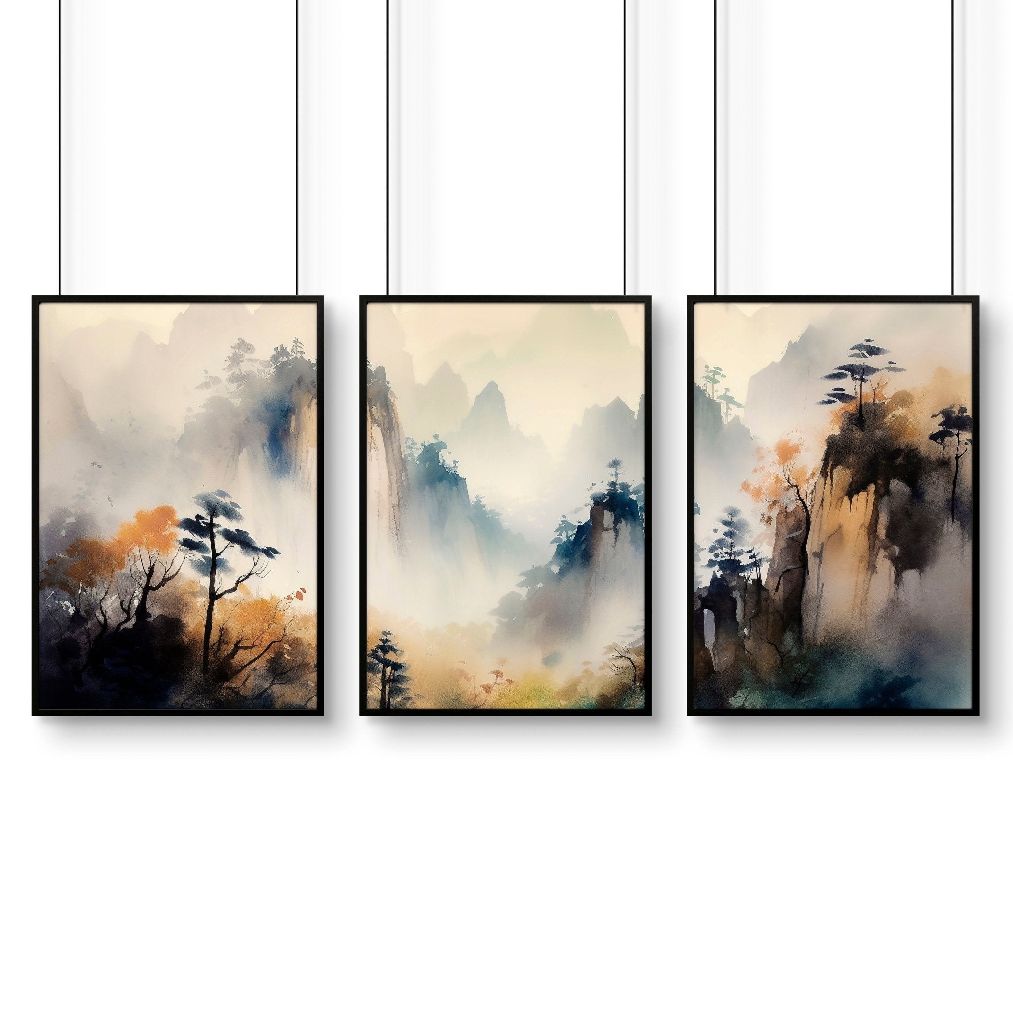 Living Room Wall Decor Modern | Set of 3 Asian Inspired Wall art Prints