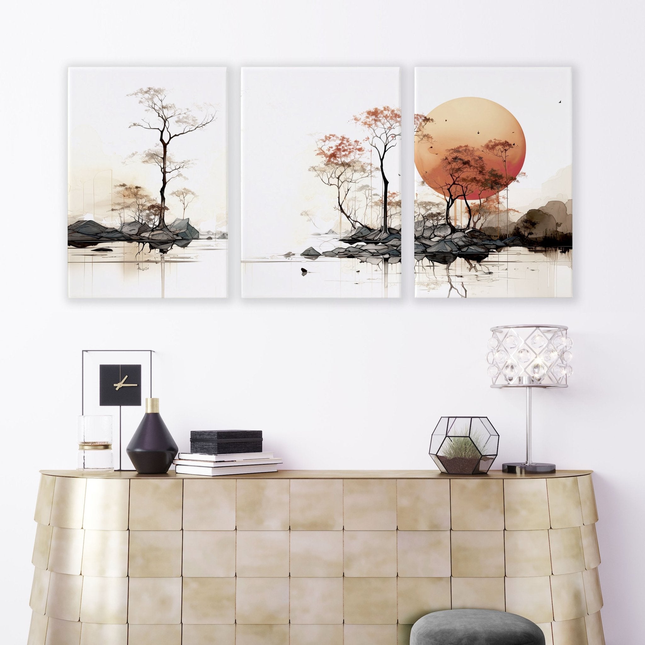 Living Room Wall Decor | Set of 3 Asian Inspired Wall art Prints