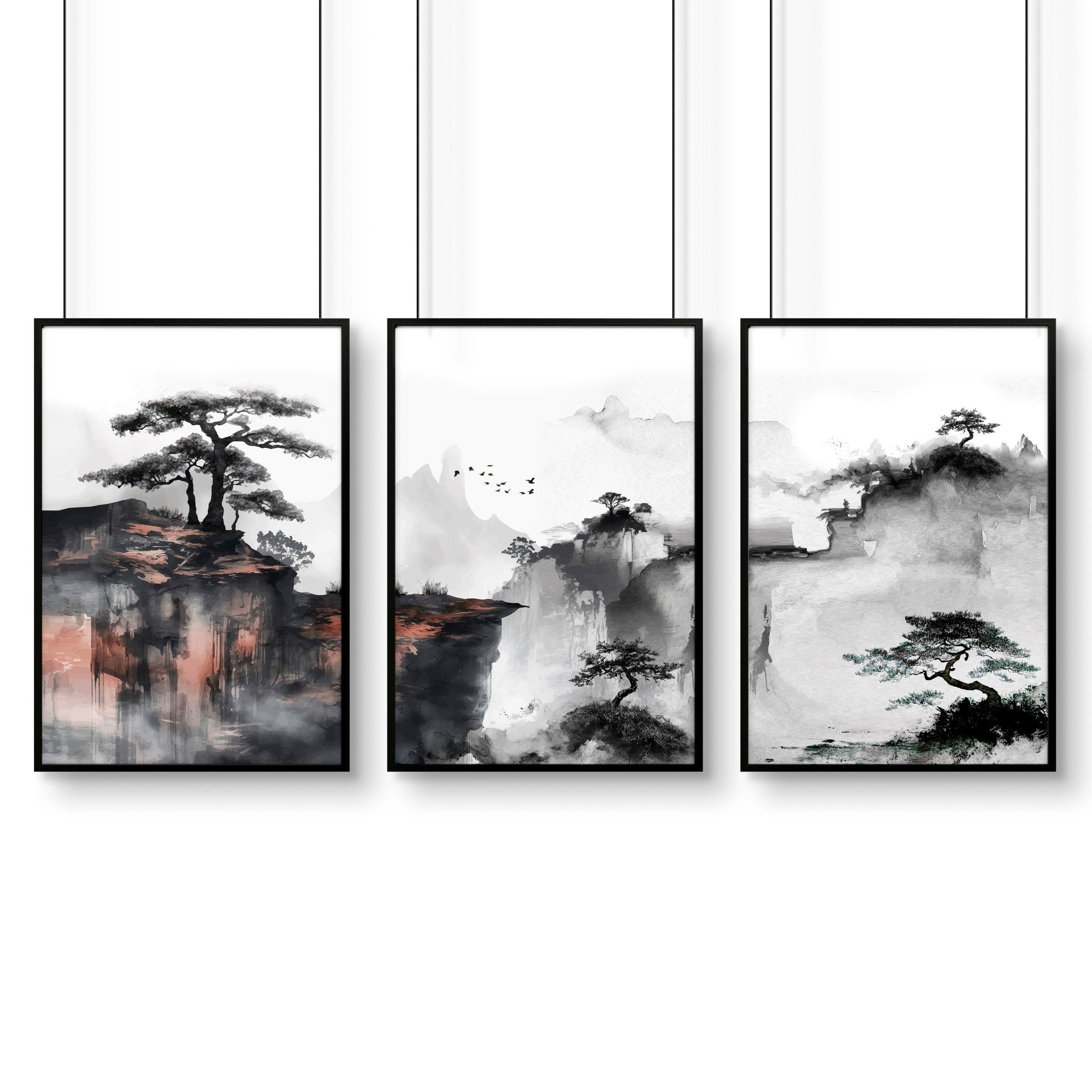 Living Room Wall Decoration | Set of 3 Asian Inspired Wall art Prints