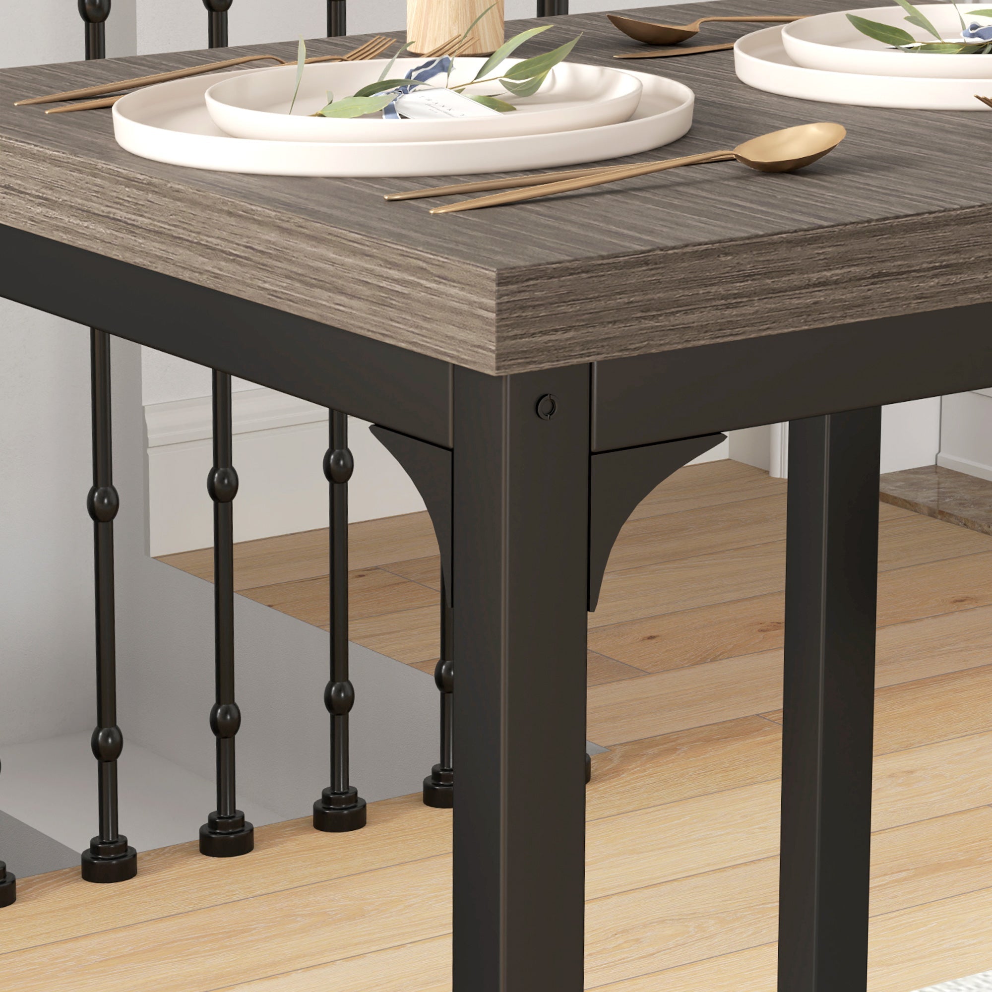 HOMCOM Three-Piece Minimal and Compact Dining Set, Grey Wood Grain