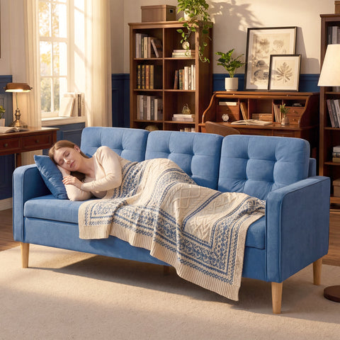 HOMCOM 3 Seater Sofa, 169cm Couch with Hidden Storage, Wood Legs, Blue