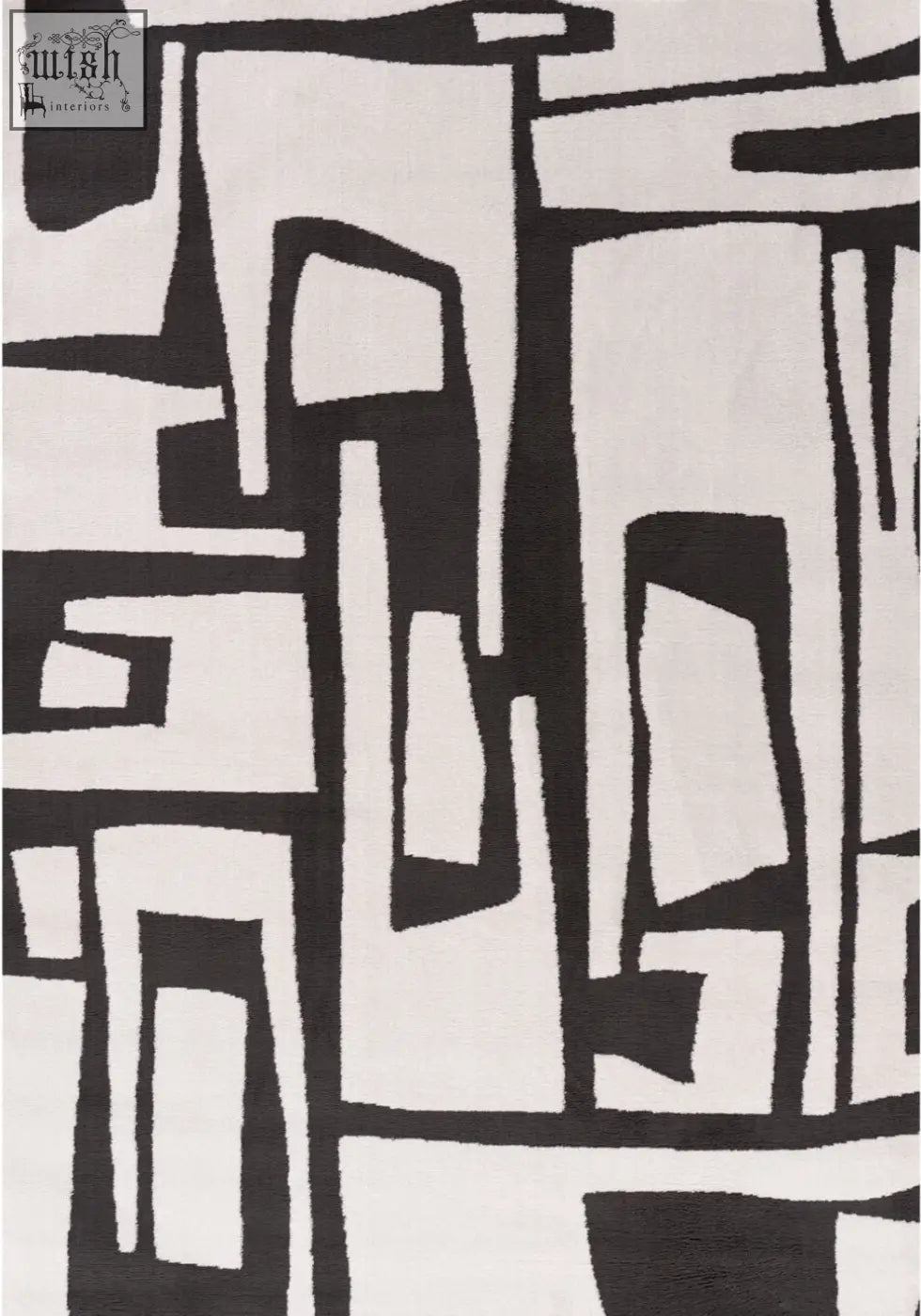 Black and white abstract geometric rug with bold modern lines in dark grey loft abstract dark style